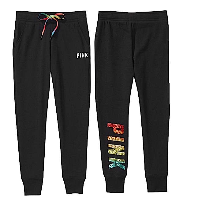Victoria’s Secret Pink: Nwot Rainbow Sequin Black Skinny Joggers - Size Medium
